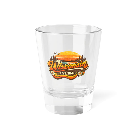 Wisconsin Retro Sunset Shot Glass — 'Wisconsin EST. 1848' Souvenir