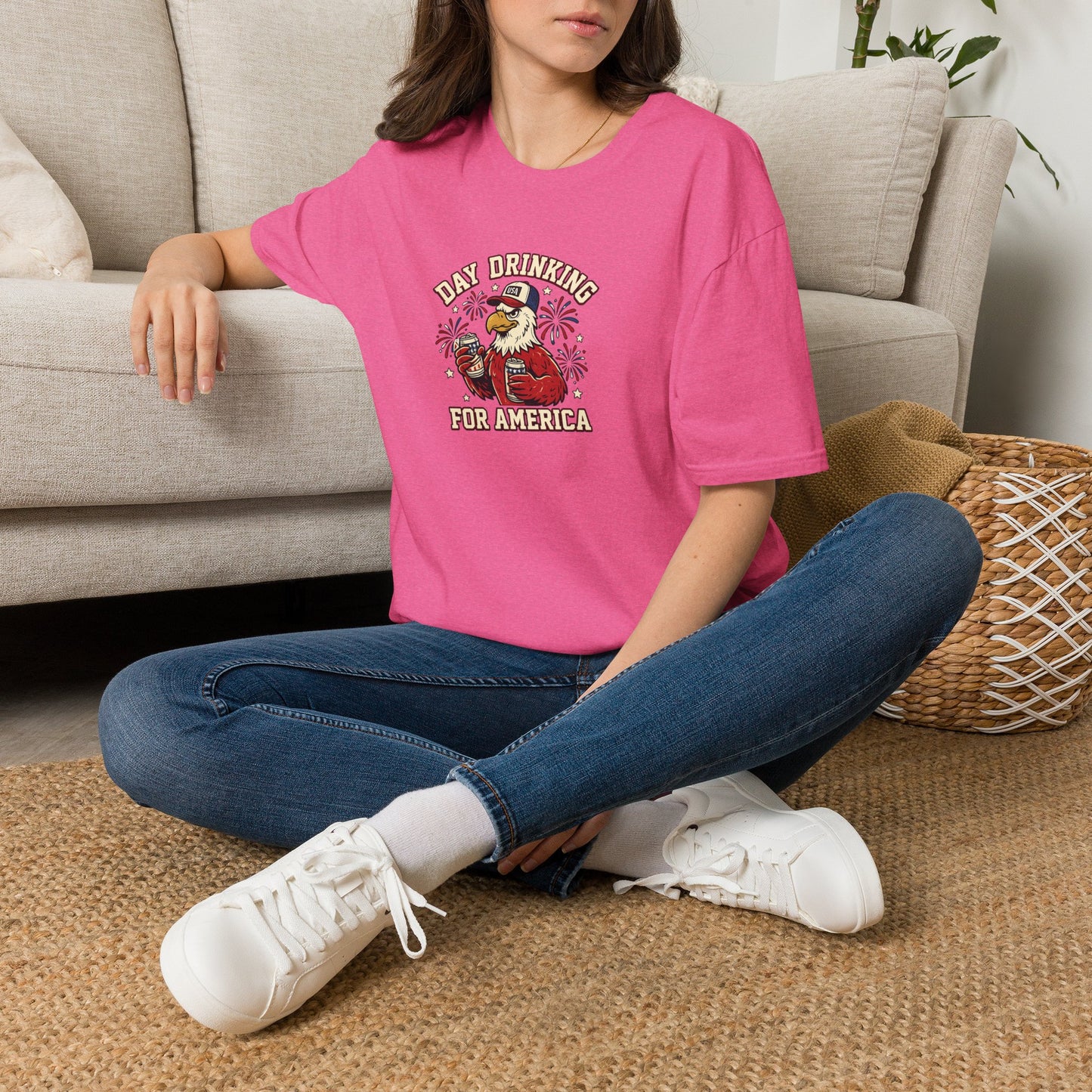 Day Drinking for America T‑Shirt – Patriotic Eagle Beer Design