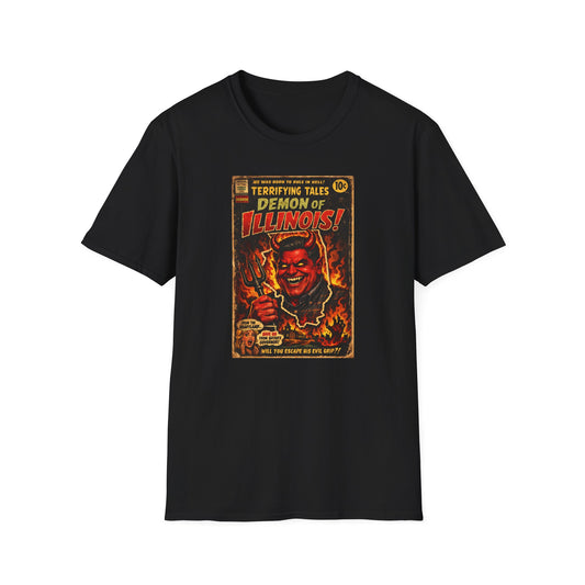 Terrifying Tales: Demon of Illinois – Vintage Horror Comic Parody T‑Shirt