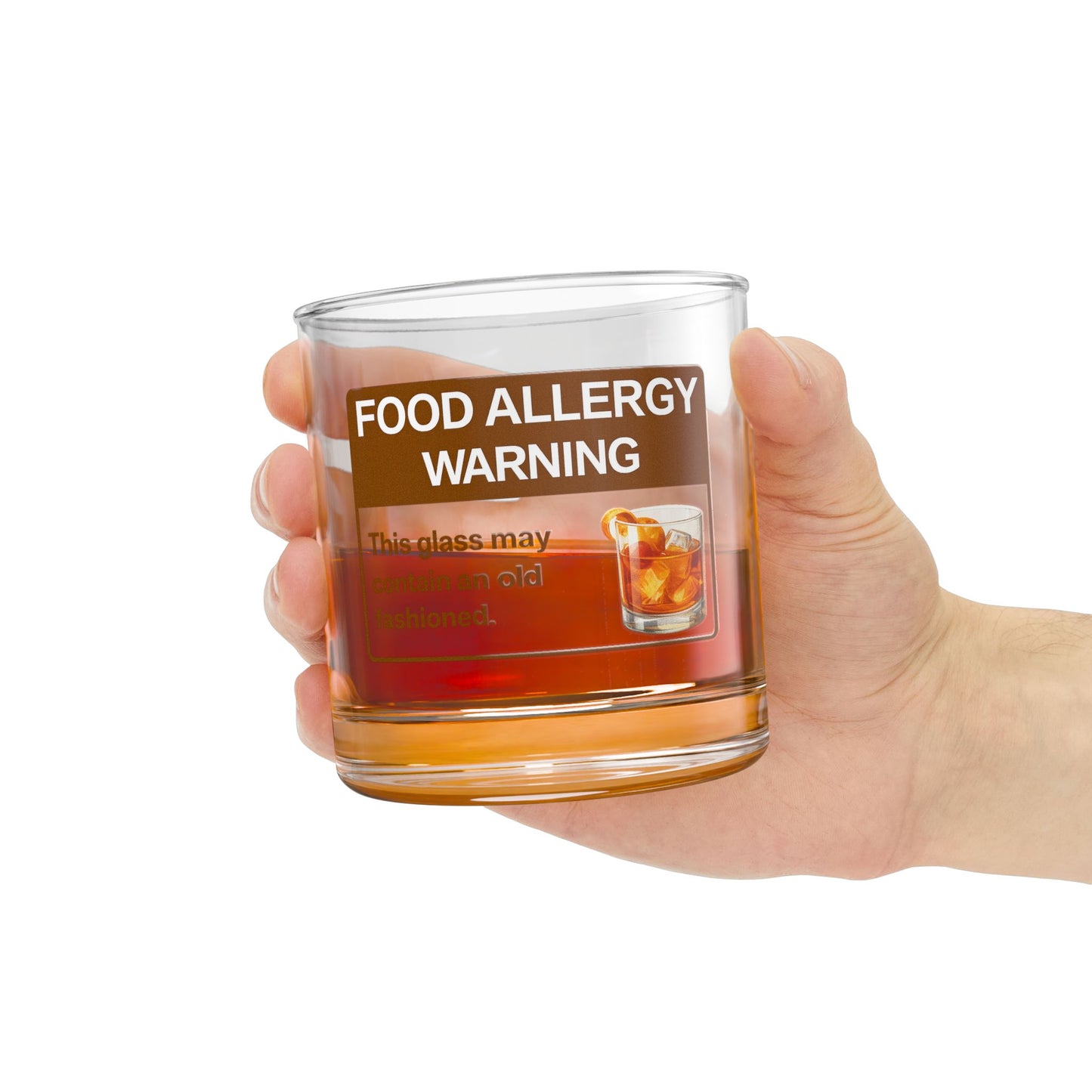 Funny Whiskey Rocks Glass — "Food Allergy Warning" — 10 oz Old Fashioned Barware Gift