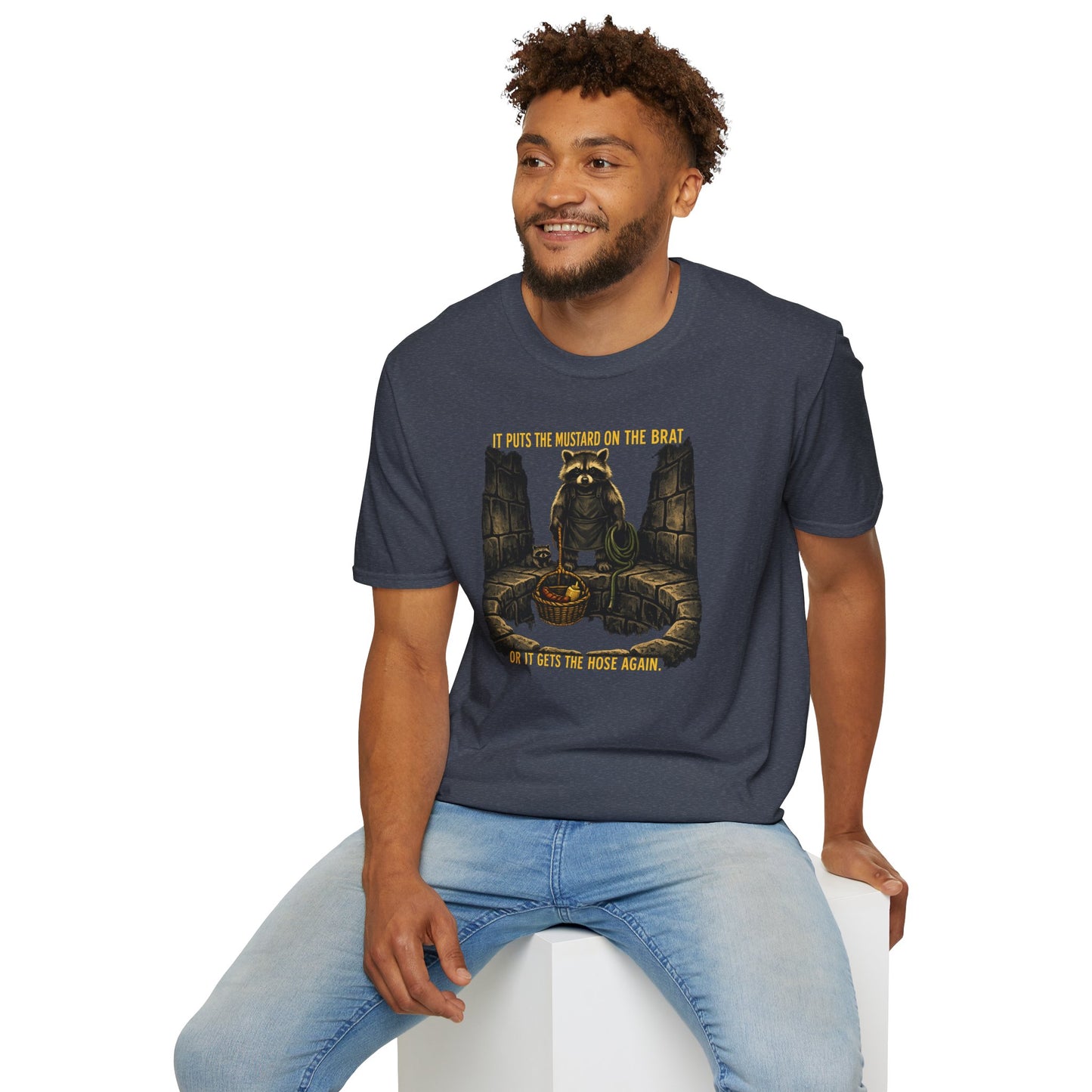 It Puts the Mustard on the Brat – Raccoon Parody Shirt