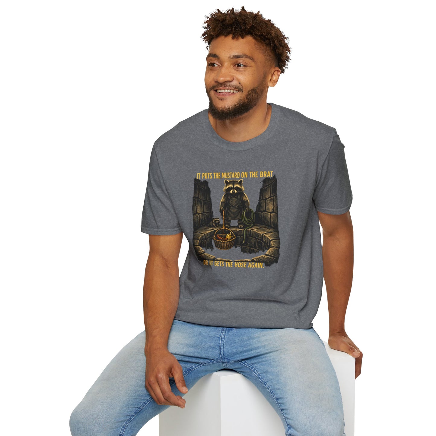 It Puts the Mustard on the Brat – Raccoon Parody Shirt