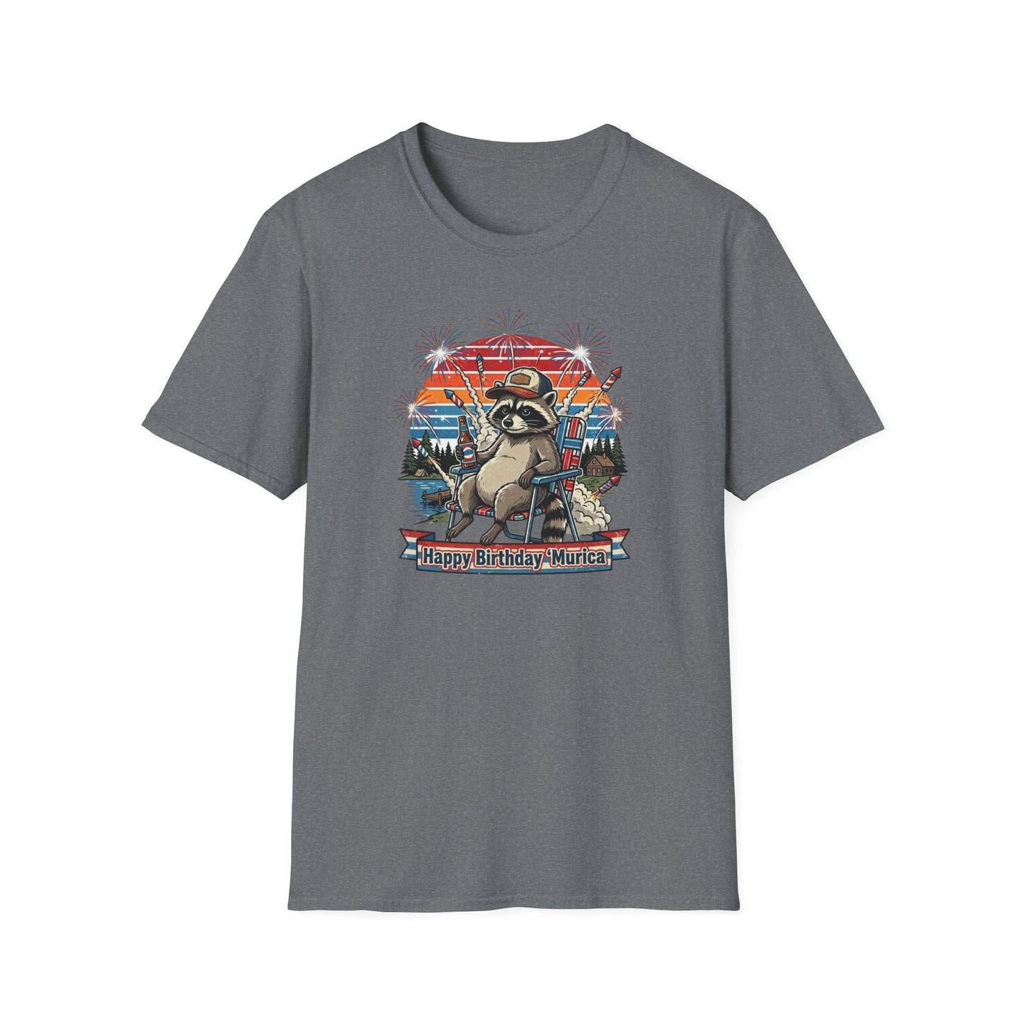 Happy Birthday ’Murica Raccoon T-Shirt – Funny Patriotic Fireworks Tee
