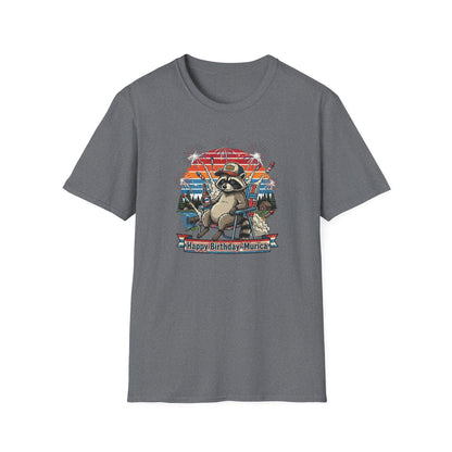 Happy Birthday ’Murica Raccoon T-Shirt – Funny Patriotic Fireworks Tee