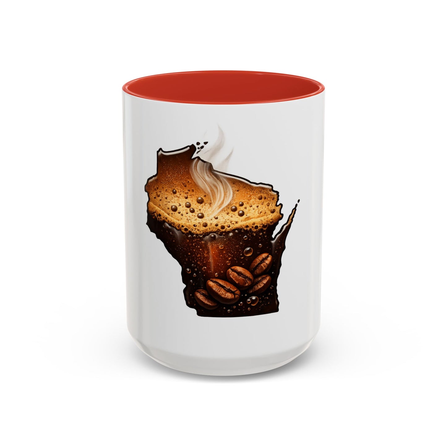 Wisconsin Coffee Mug — State-Shaped Brew with Coffee Beans Accent