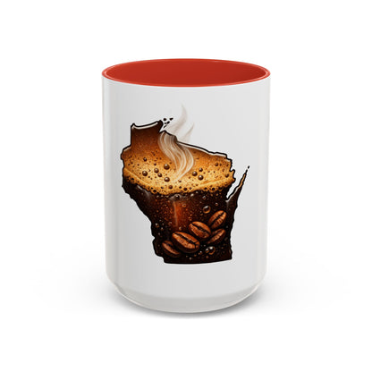 Wisconsin Coffee Mug — State-Shaped Brew with Coffee Beans Accent