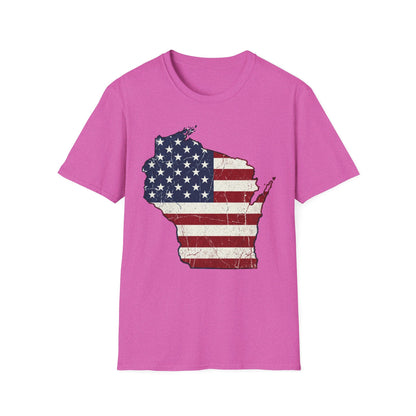 Patriotic Wisconsin Flag Shirt – Vintage Distressed Design