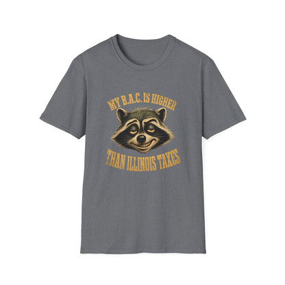 My B.A.C. Is Higher Than Illinois Taxes T-Shirt — Funny Raccoon Drinking Shirt