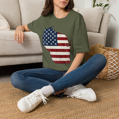Patriotic Wisconsin Flag Shirt – Vintage Distressed Design