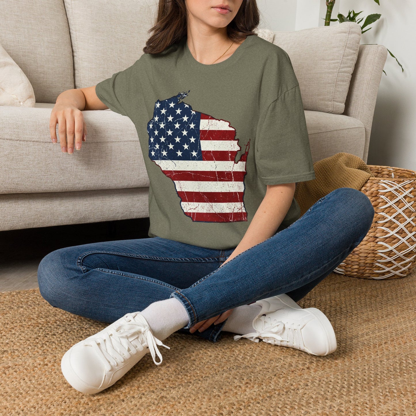 Patriotic Wisconsin Flag Shirt – Vintage Distressed Design