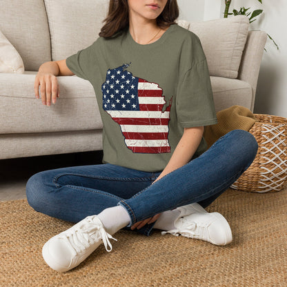 Patriotic Wisconsin Flag Shirt – Vintage Distressed Design