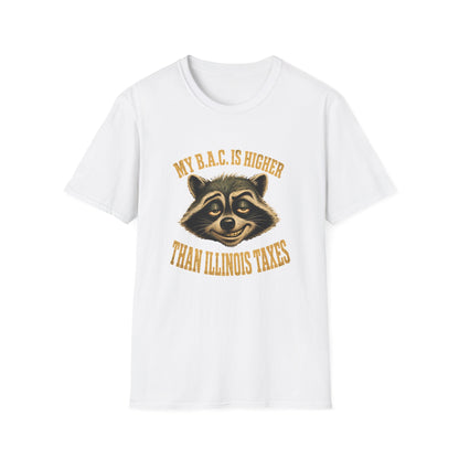 My B.A.C. Is Higher Than Illinois Taxes T-Shirt — Funny Raccoon Drinking Shirt