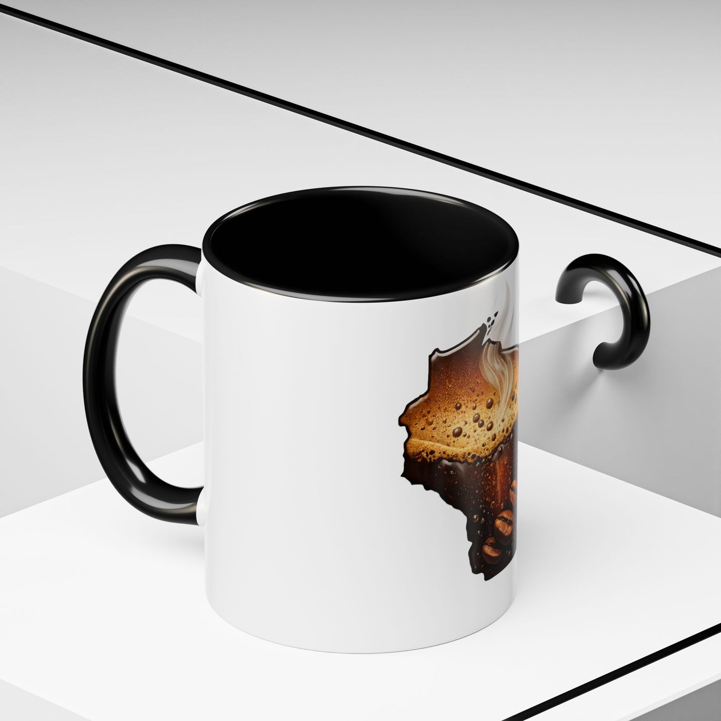 Wisconsin Coffee Mug — State-Shaped Brew with Coffee Beans Accent