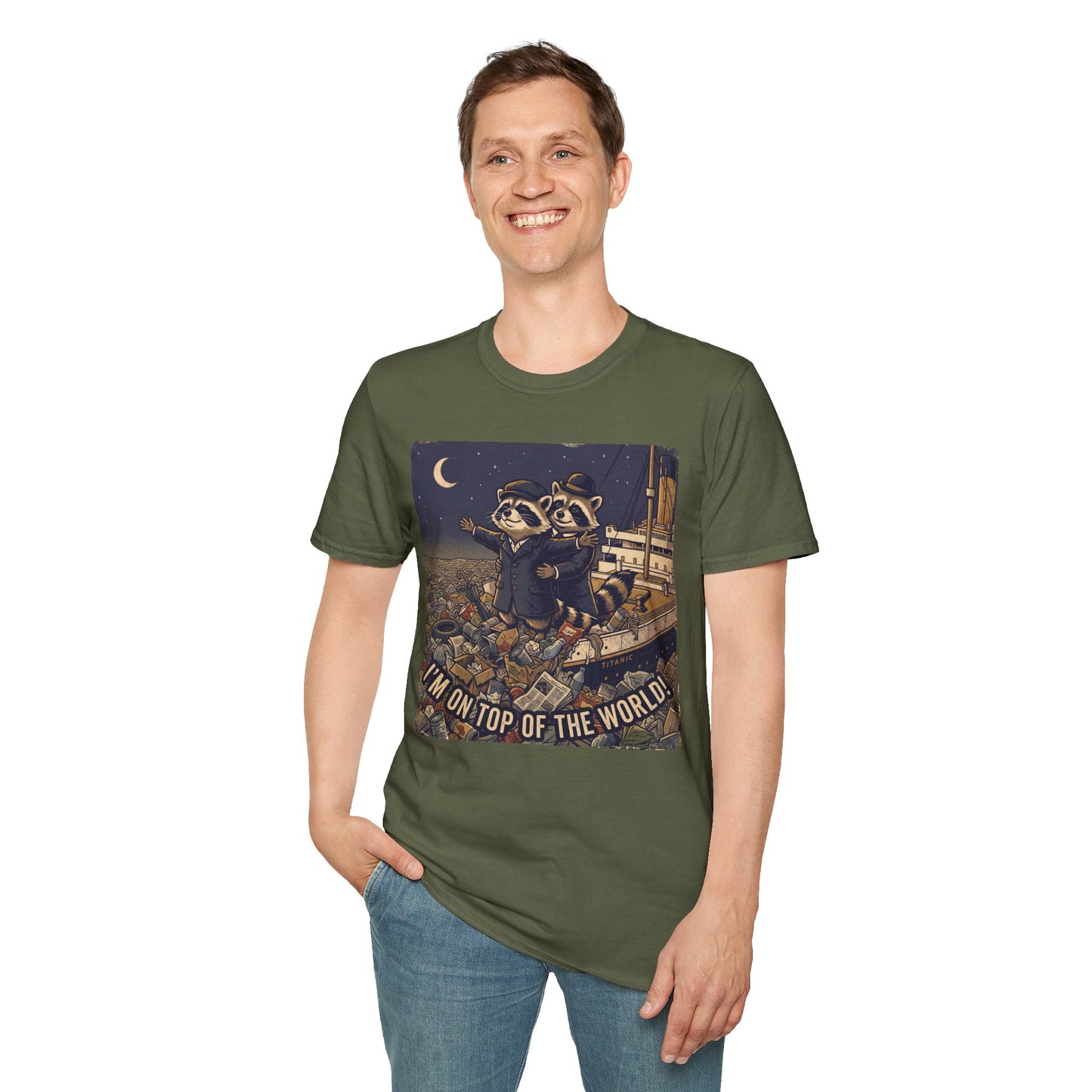 I’m On Top of the World! Raccoon Titanic Parody T-Shirt
