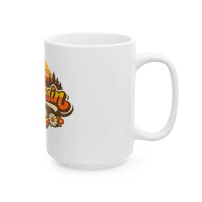 Wisconsin Retro Sunrise Ceramic Mug