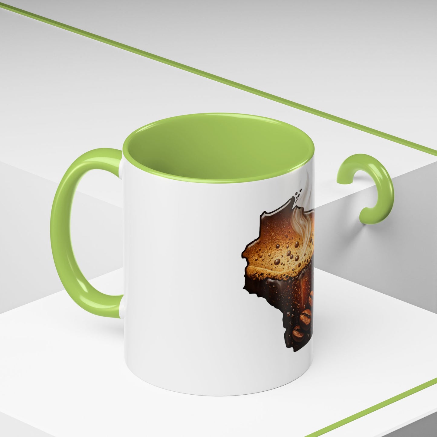 Wisconsin Coffee Mug — State-Shaped Brew with Coffee Beans Accent