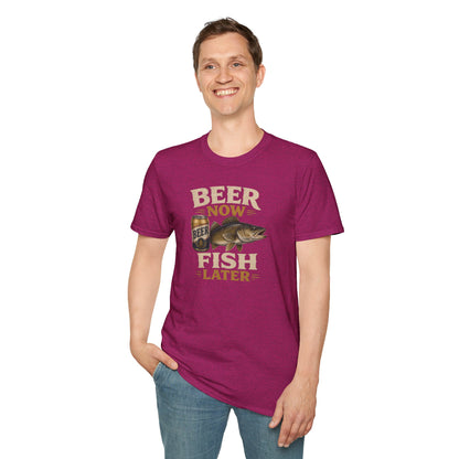 Beer Now Fish Later T‑Shirt — Funny Fishing Tee for Anglers & Beer Lovers