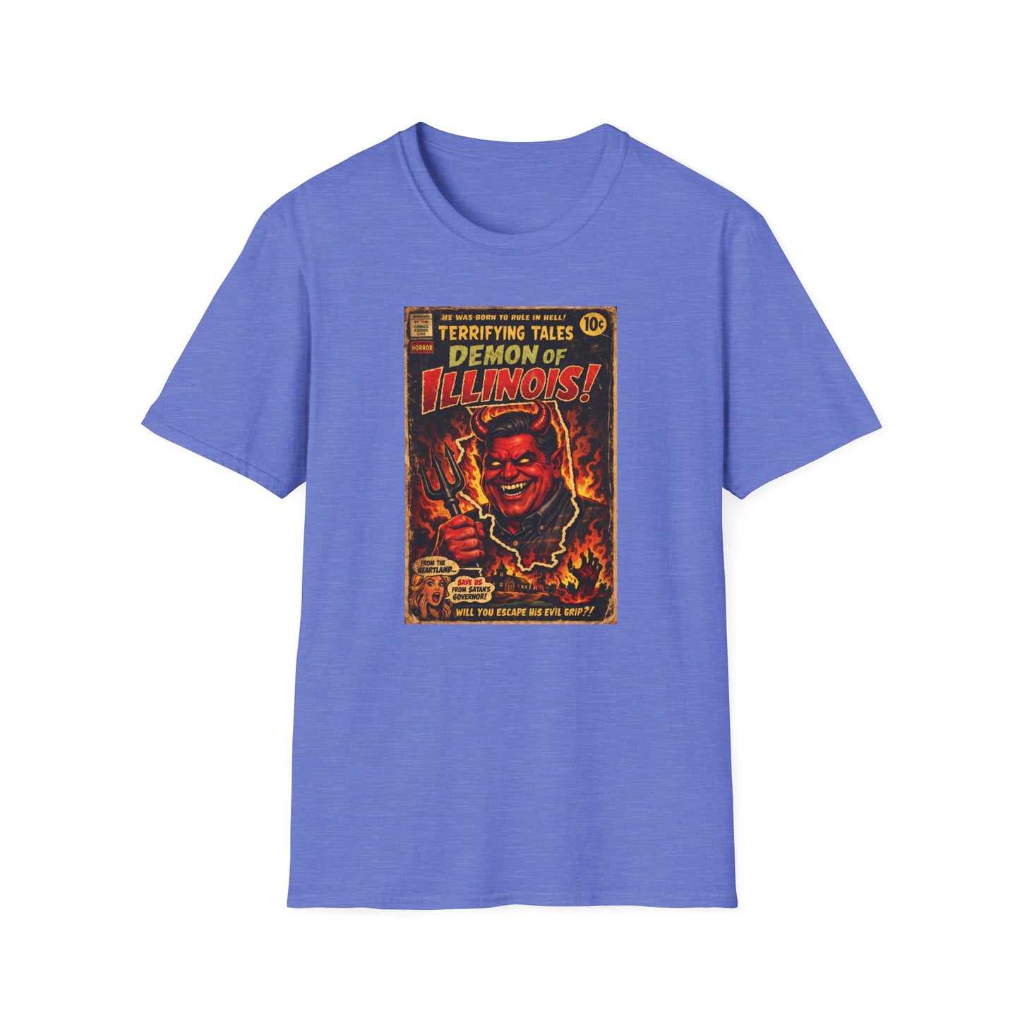 Terrifying Tales: Demon of Illinois – Vintage Horror Comic Parody T‑Shirt