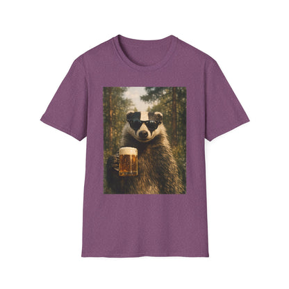 Badger Holding Beer T‑Shirt – Funny Forest Animal Drinking Tee