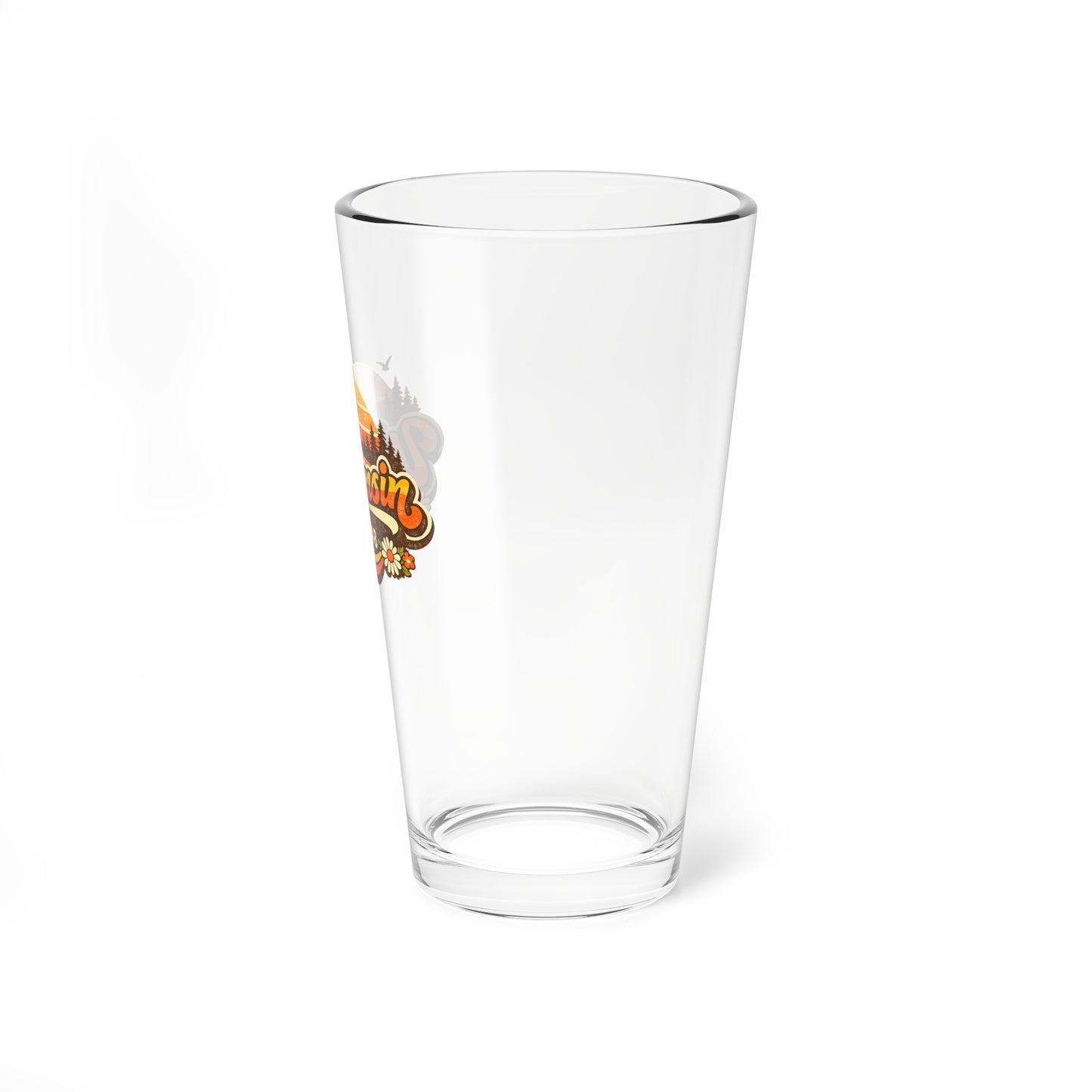 Wisconsin Retro Sunset Pint Glass – Vintage Forest Design, Est. 1848 State Pride Barware