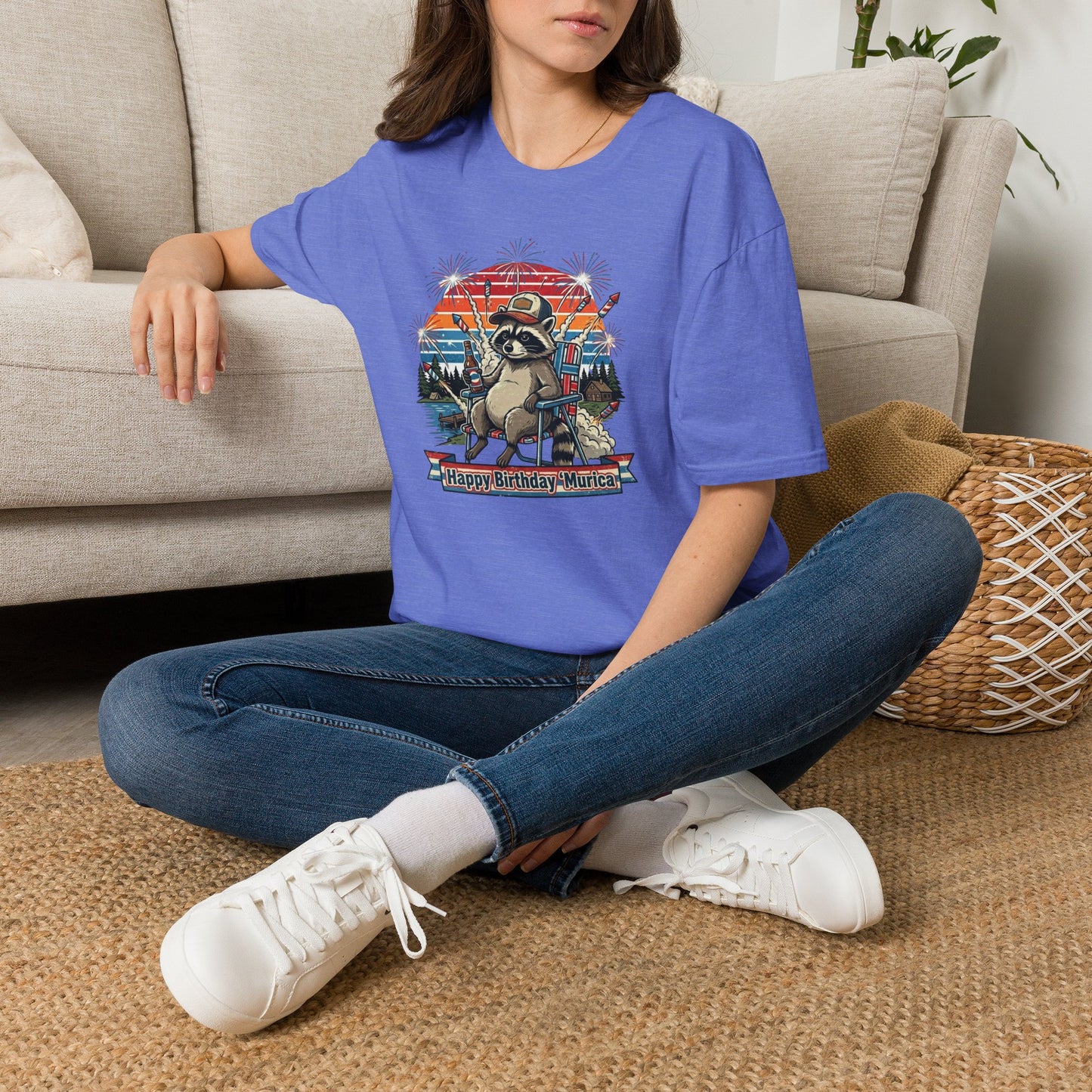 Happy Birthday ’Murica Raccoon T-Shirt – Funny Patriotic Fireworks Tee