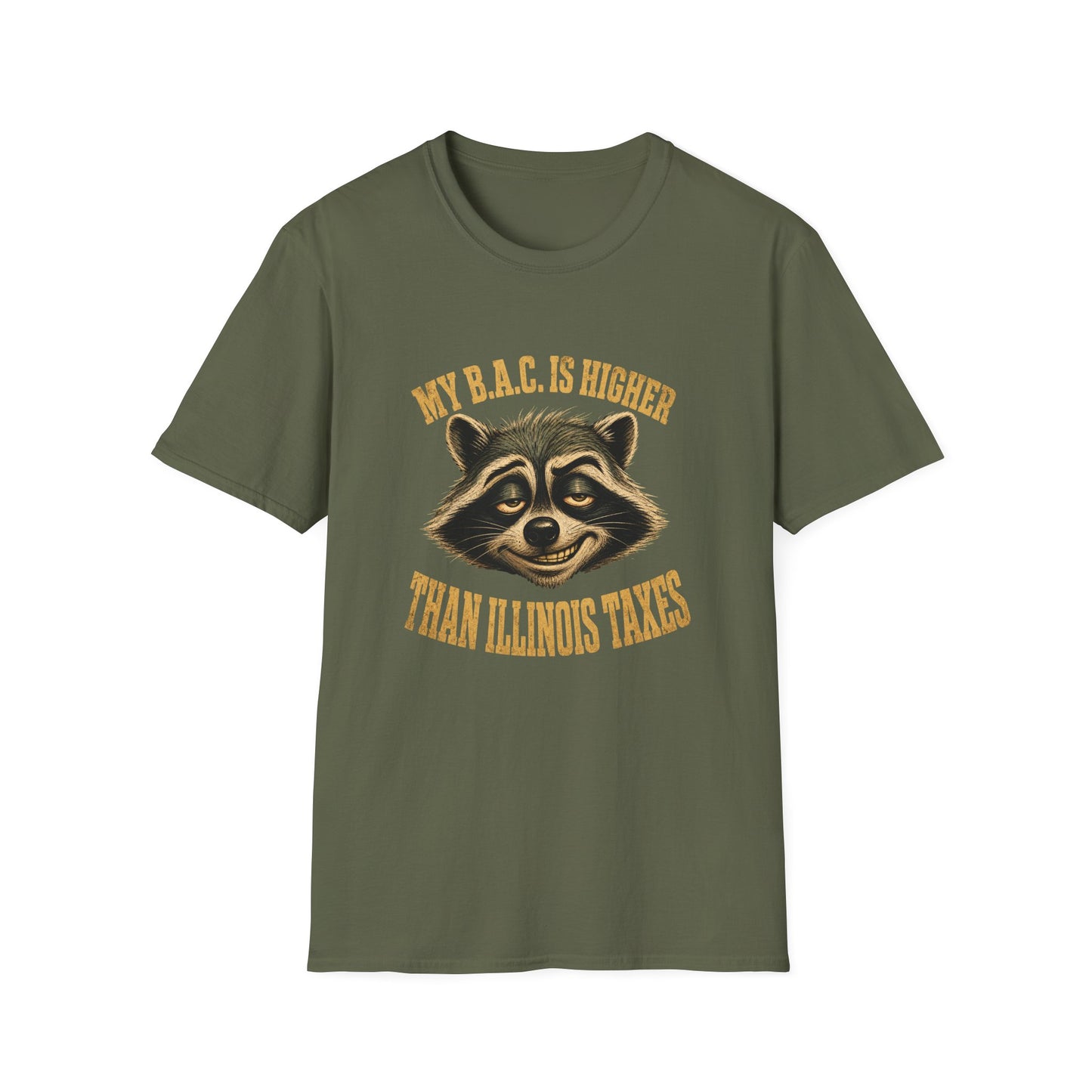 My B.A.C. Is Higher Than Illinois Taxes T-Shirt — Funny Raccoon Drinking Shirt