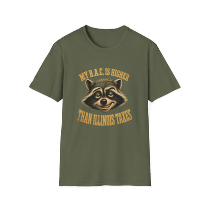 My B.A.C. Is Higher Than Illinois Taxes T-Shirt — Funny Raccoon Drinking Shirt