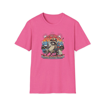 Happy Birthday ’Murica Raccoon T-Shirt – Funny Patriotic Fireworks Tee