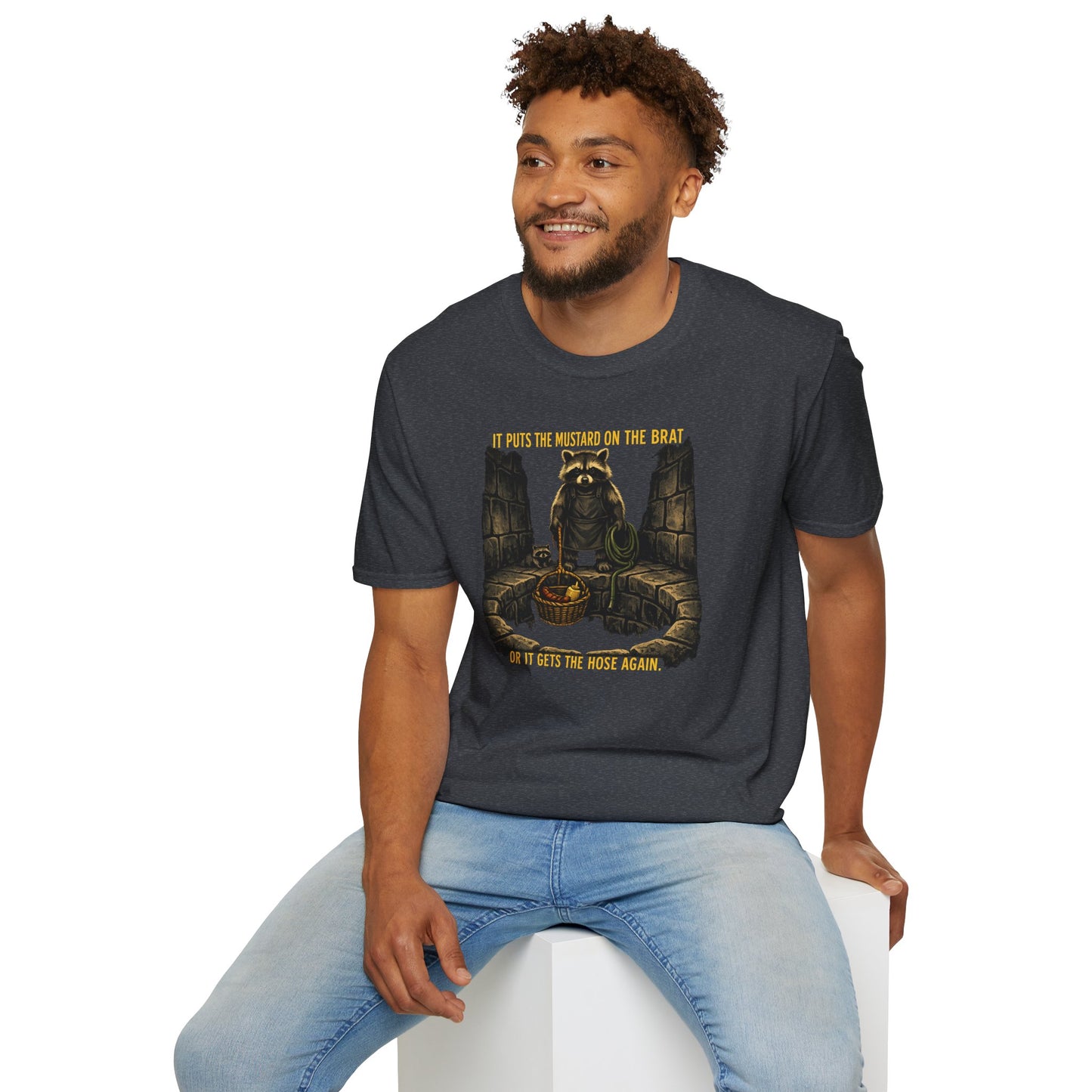 It Puts the Mustard on the Brat – Raccoon Parody Shirt