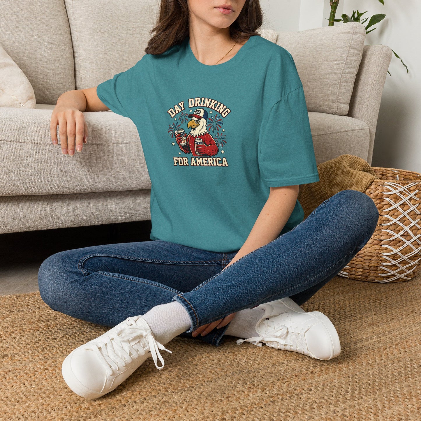 Day Drinking for America T‑Shirt – Patriotic Eagle Beer Design