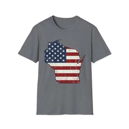 Patriotic Wisconsin Flag Shirt – Vintage Distressed Design