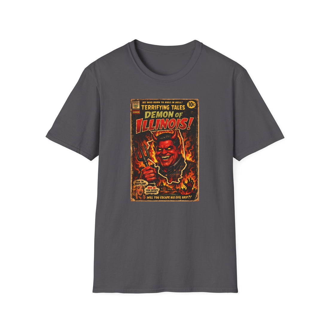 Terrifying Tales: Demon of Illinois – Vintage Horror Comic Parody T‑Shirt