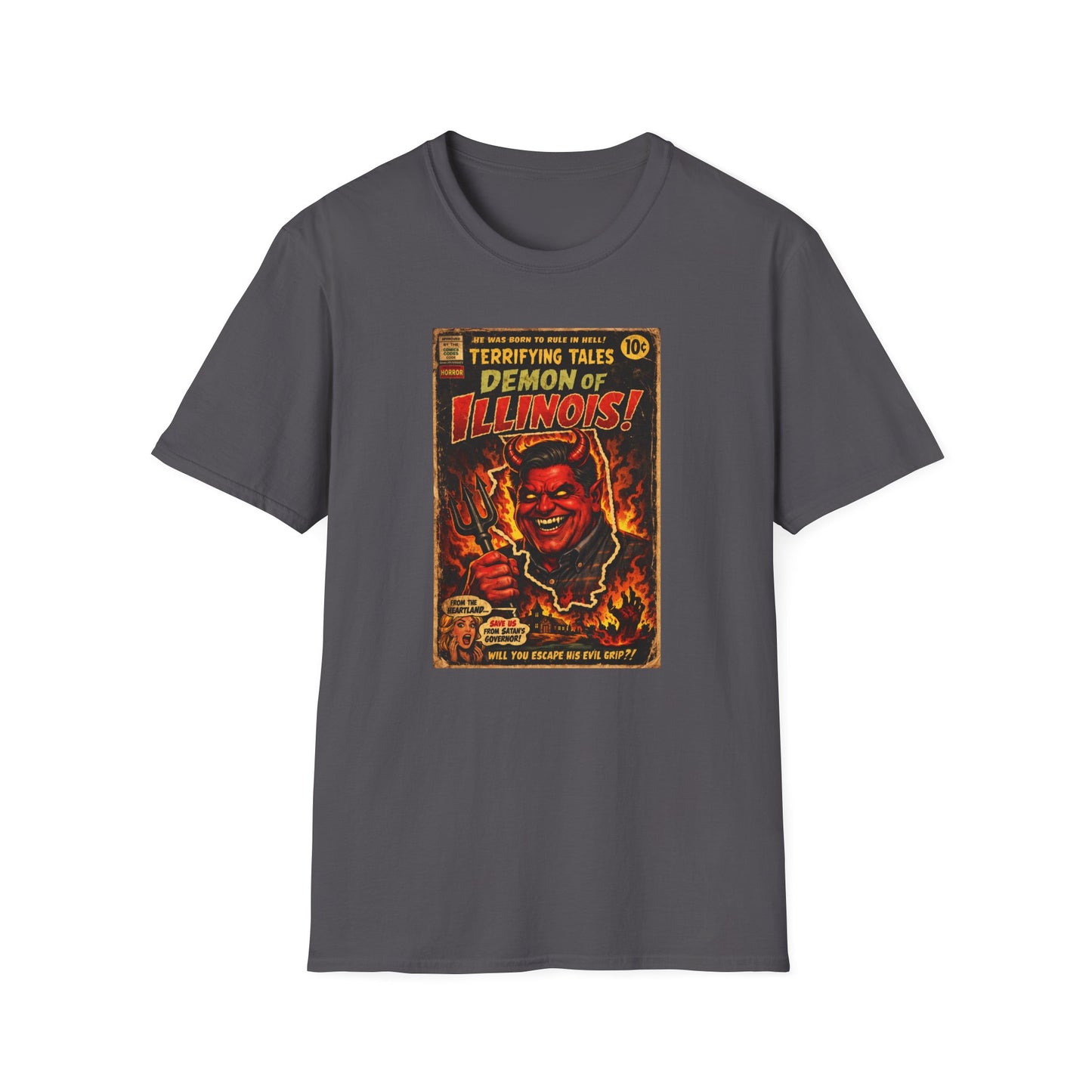 Terrifying Tales: Demon of Illinois – Vintage Horror Comic Parody T‑Shirt