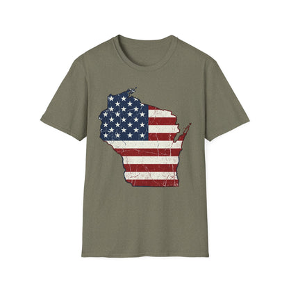Patriotic Wisconsin Flag Shirt – Vintage Distressed Design