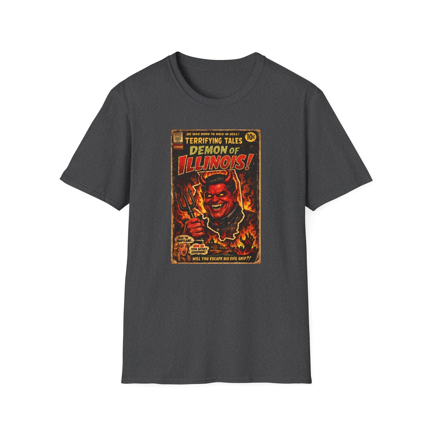 Terrifying Tales: Demon of Illinois – Vintage Horror Comic Parody T‑Shirt