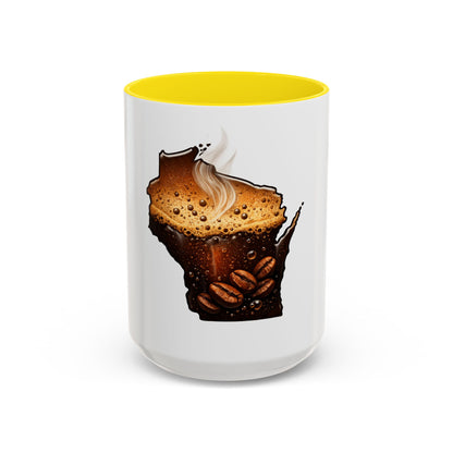 Wisconsin Coffee Mug — State-Shaped Brew with Coffee Beans Accent