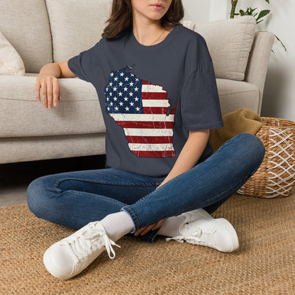 Patriotic Wisconsin Flag Shirt – Vintage Distressed Design