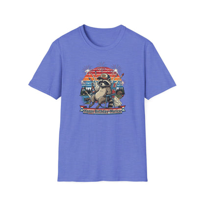 Happy Birthday ’Murica Raccoon T-Shirt – Funny Patriotic Fireworks Tee