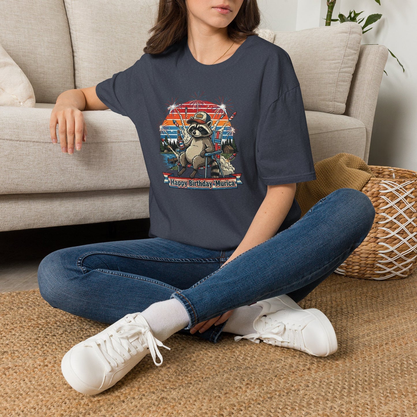 Happy Birthday ’Murica Raccoon T-Shirt – Funny Patriotic Fireworks Tee
