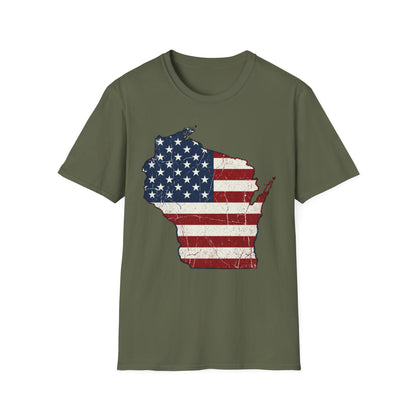 Patriotic Wisconsin Flag Shirt – Vintage Distressed Design
