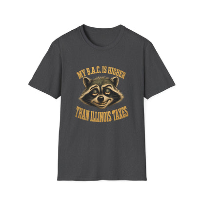 My B.A.C. Is Higher Than Illinois Taxes T-Shirt — Funny Raccoon Drinking Shirt