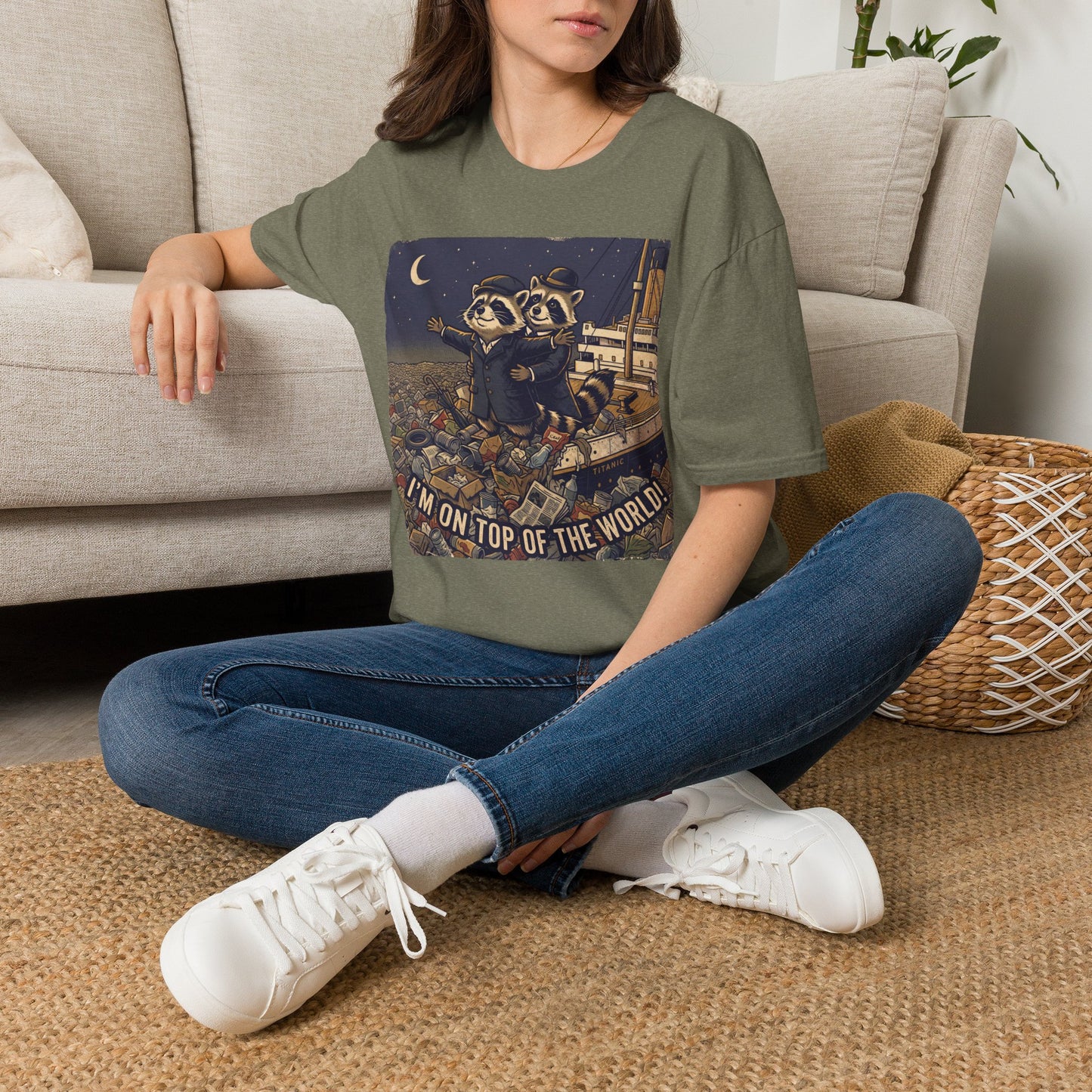 I’m On Top of the World! Raccoon Titanic Parody T-Shirt