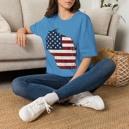Patriotic Wisconsin Flag Shirt – Vintage Distressed Design