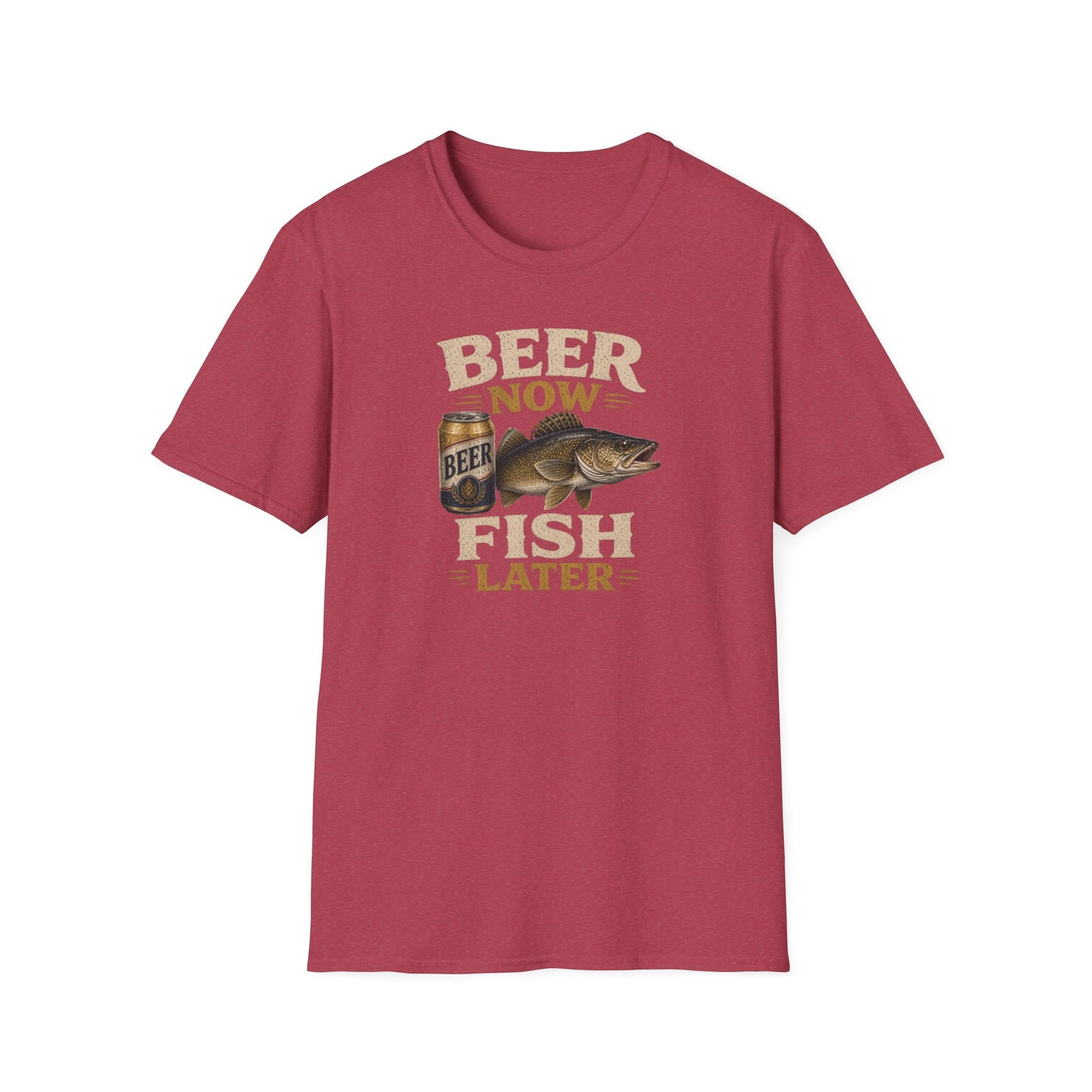 Beer Now Fish Later T‑Shirt — Funny Fishing Tee for Anglers & Beer Lovers