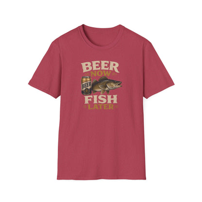 Beer Now Fish Later T‑Shirt — Funny Fishing Tee for Anglers & Beer Lovers