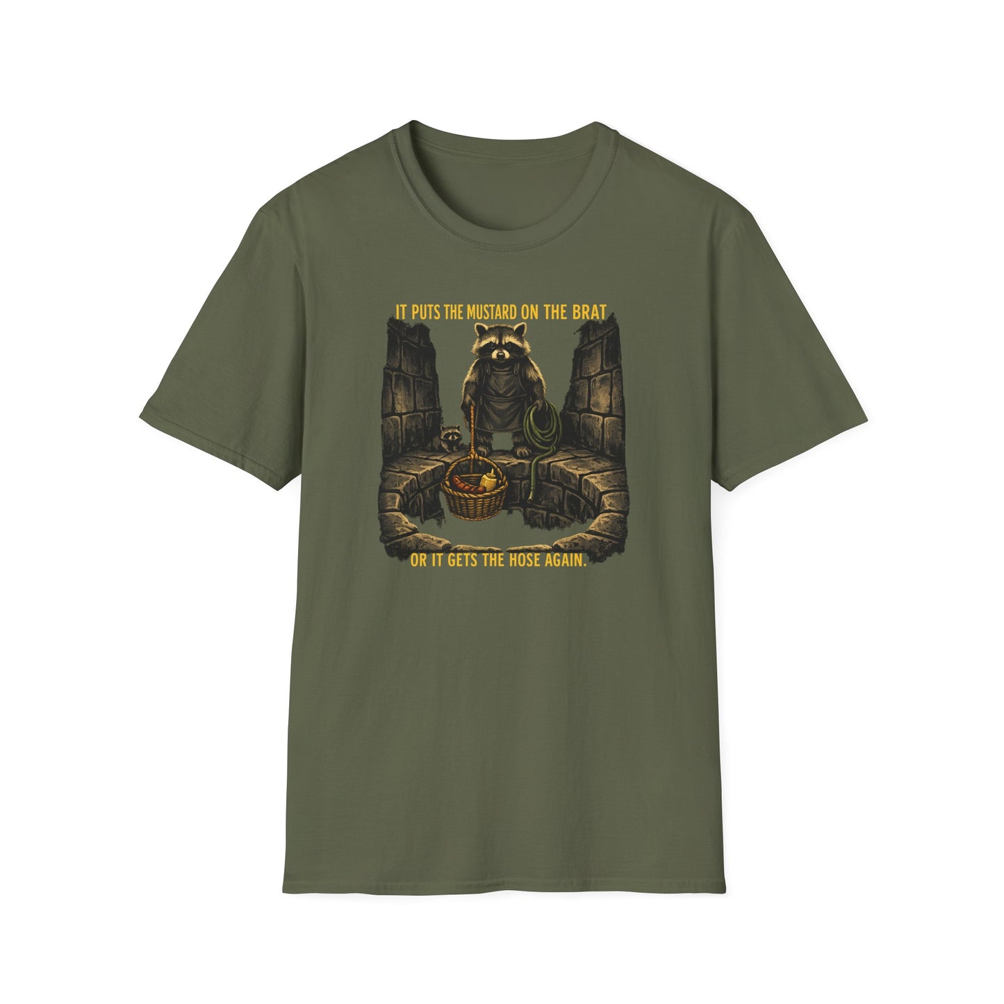 It Puts the Mustard on the Brat – Raccoon Parody Shirt