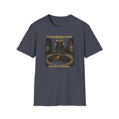 It Puts the Mustard on the Brat – Raccoon Parody Shirt