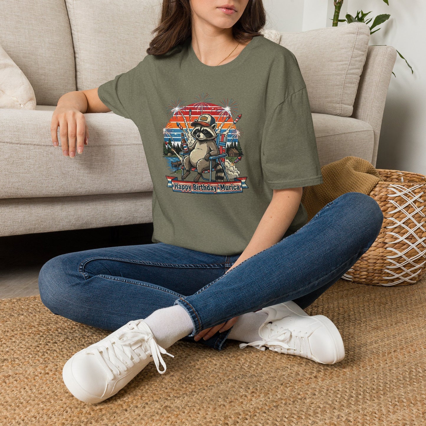 Happy Birthday ’Murica Raccoon T-Shirt – Funny Patriotic Fireworks Tee