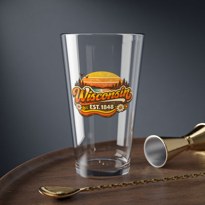 Wisconsin Retro Sunset Pint Glass – Vintage Forest Design, Est. 1848 State Pride Barware