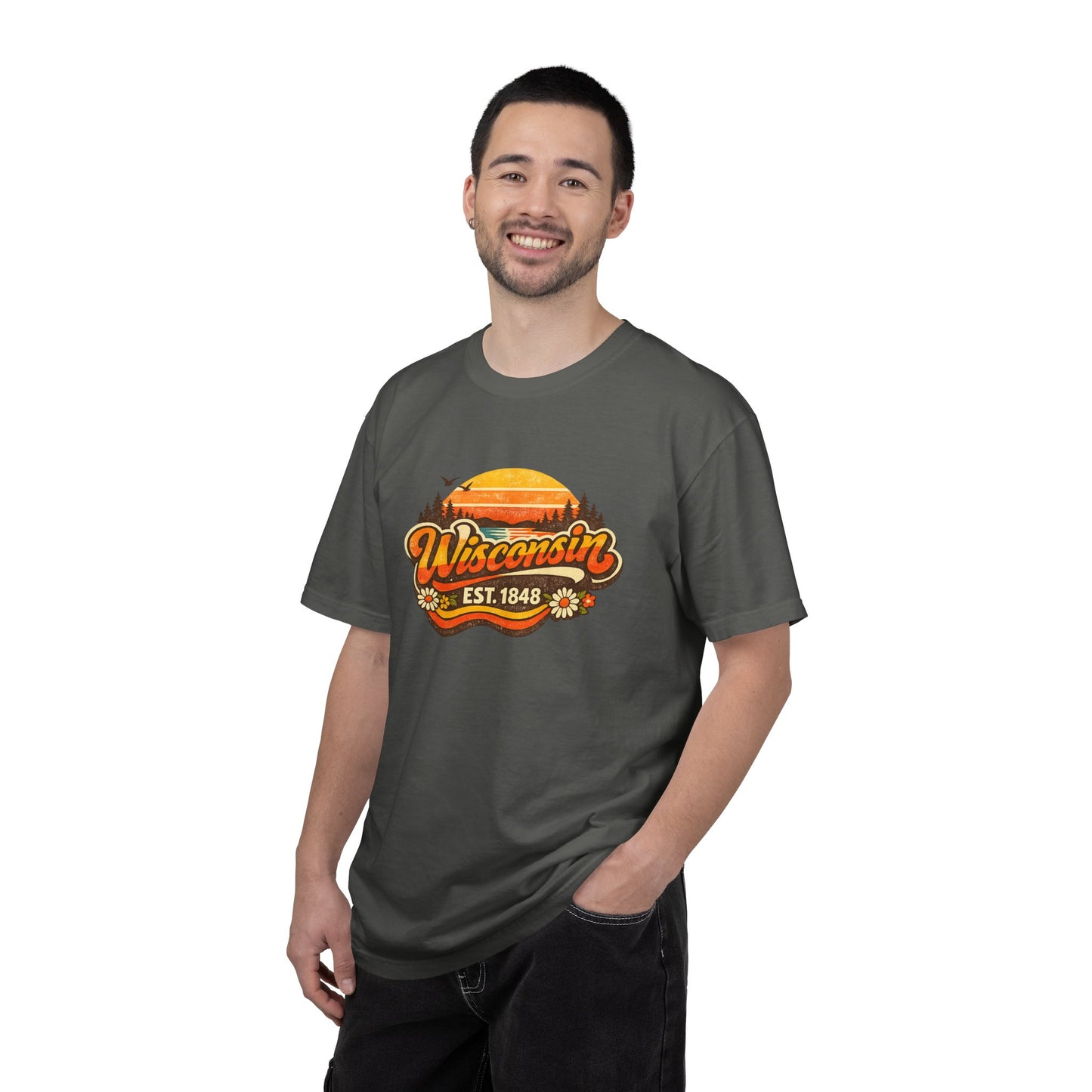 Wisconsin Sunset Tee — Retro 'Wisconsin Est. 1848' Graphic T-Shirt